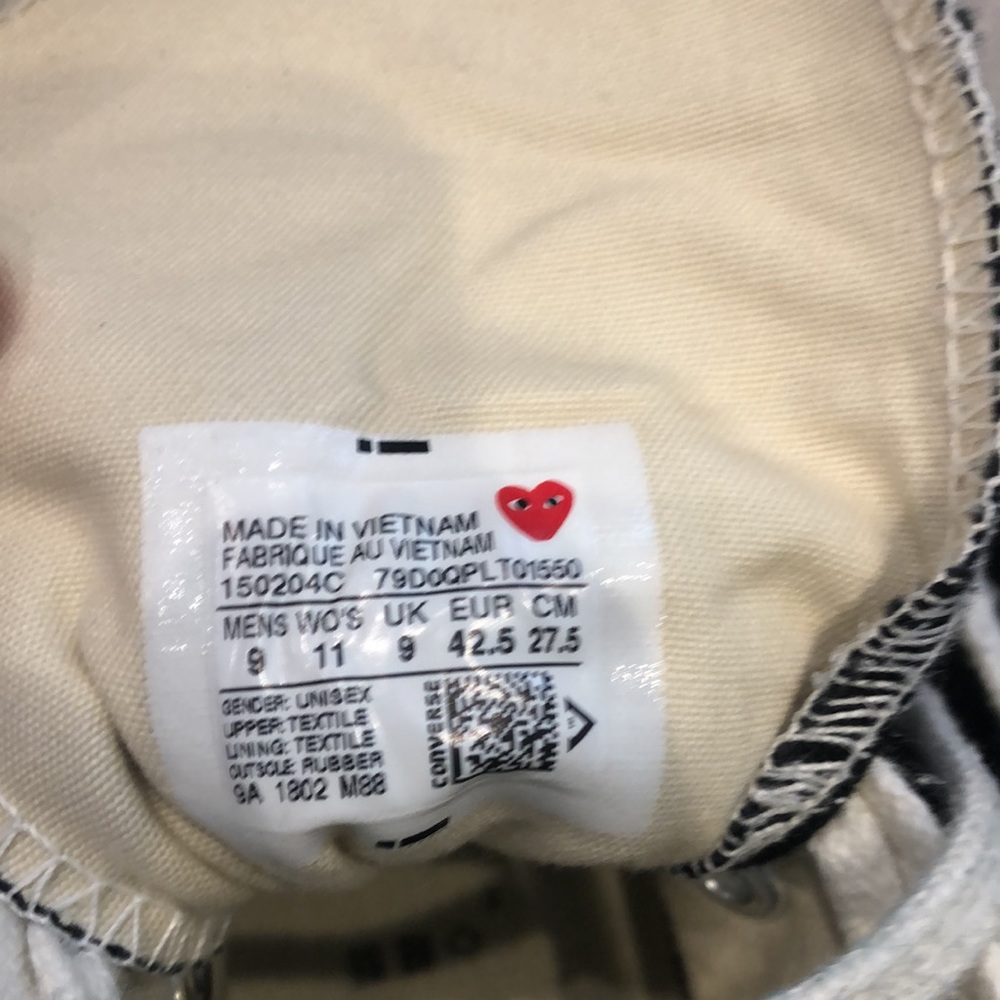 Comme des Garcons PLAY Converse Hi Size 9 used - Picture 7 of 7